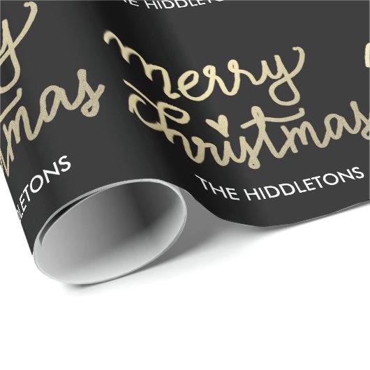 Modern Faux Gold Merry-kersthandschrift Cadeaupapier (Rol Hoek)