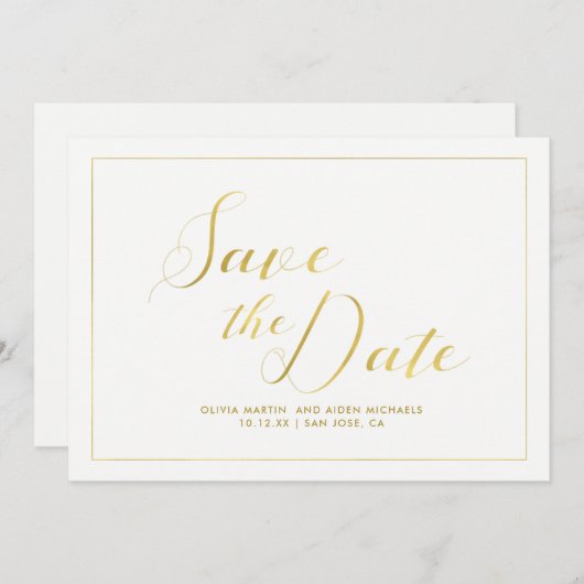 Modern Faux Gold op wit Save the Date (Voorkant / Achterkant)