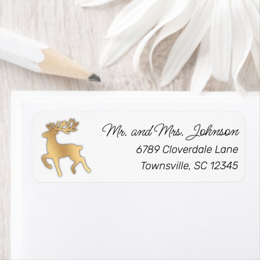 Modern Faux Gold Reindeer Return Address Etiket (Insitu)
