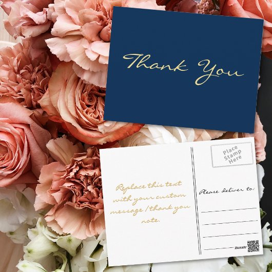 Modern Faux Gold Script Blauw Afstuderen Dank u Briefkaart