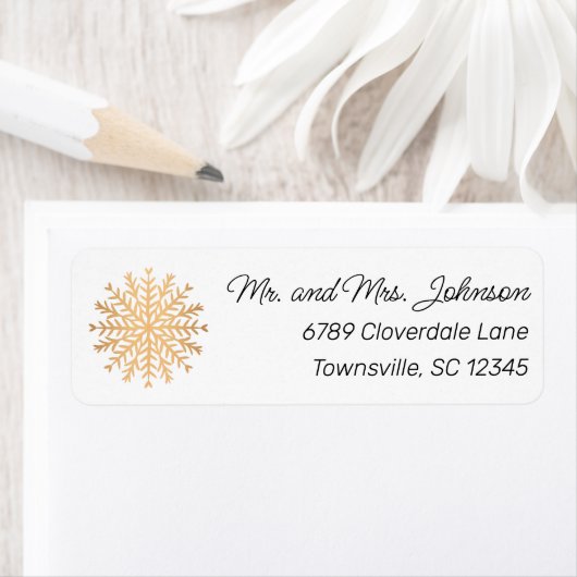 Modern Faux Gold Snowflake Return Address Etiket (Insitu)