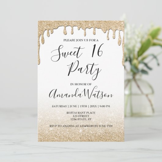 Modern faux goud druipend goud glitter ombre kaart (Staand voorkant)