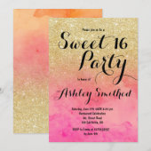 Modern faux goud glitter roze waterverf Sweet 16 Kaart (Voorkant / Achterkant)