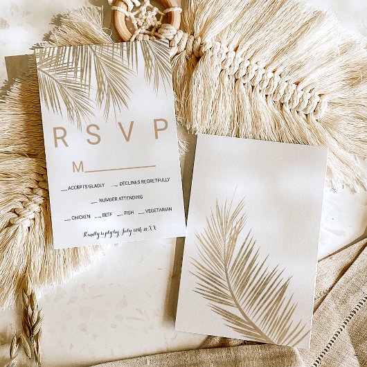 Modern faux goudpalm RSVP bruiloft