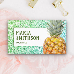 Modern Faux Green Glitter Tropical Pineapple Visitekaartje