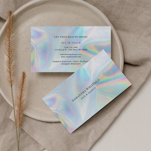 Modern Faux Holographic Beautician Makeup Visitekaartje