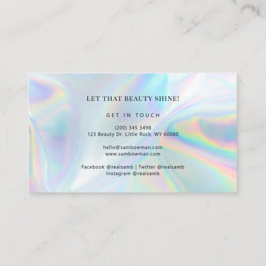 Modern Faux Holographic Beautician Makeup Visitekaartje (Achterkant)