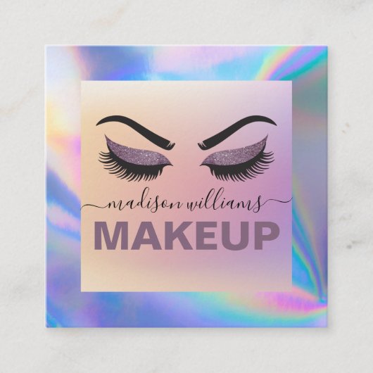 Modern Faux Holographic Elegant Signature Script Vierkante Visitekaartje (Voorkant)