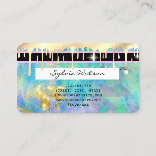 modern faux holographic opal stone visitekaartje (Achterkant)