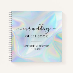 Modern Faux Holographic Script Weddenschap Book Notitieboek