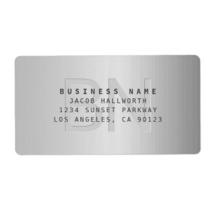 Modern Faux Metal Monogrammed Business Adres Etiket