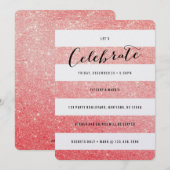 Modern Faux Red Glitter Party Invitation Kaart (Voorkant / Achterkant)