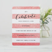 Modern Faux Red Glitter Party Invitation Kaart (Staand voorkant)