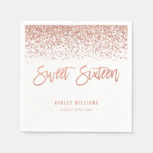 Modern Faux Roos Gold Glitter Sweet 16 Birthday Servet