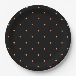 Modern Faux Roos Gold Polka Dots on Black Papieren Bordje