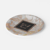 Modern Faux Roos Goud Marmer Monogram Bruiloft Papieren Bordje (Gekanteld)