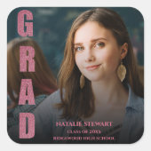 Modern Faux Roos Goud Vet Foto Afstuderen Vierkante Sticker (Voorkant)