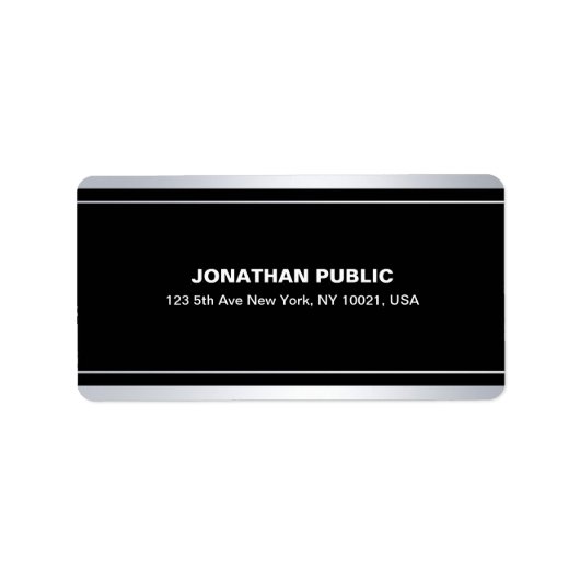 Modern Faux Silver Elegant Black Sjabloon Glamour Etiket (Voorkant)