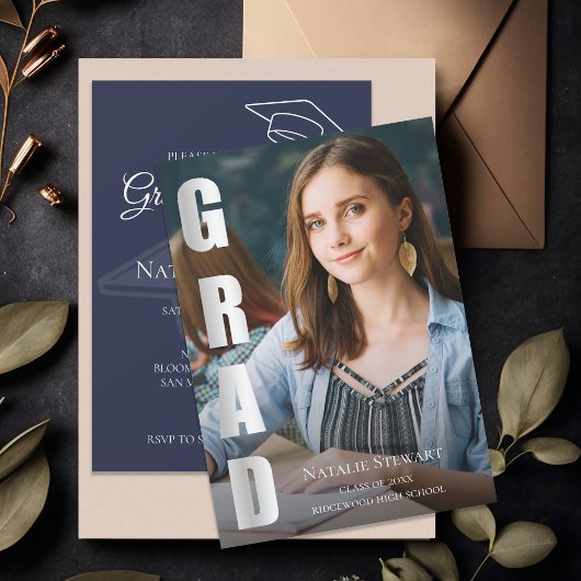 Modern Faux Silver Foil AFSTUDEERDER Foto Afstuder Kaart