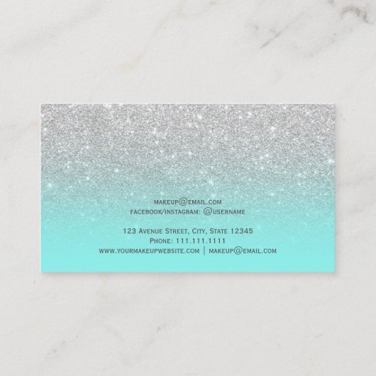 Modern faux Silver Glitter blauwgroen oceaanmake-u Visitekaartje (Achterkant)