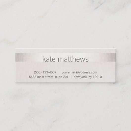 Modern Faux Silver Stripe op Linen Mini Visitekaartje (Voorkant)