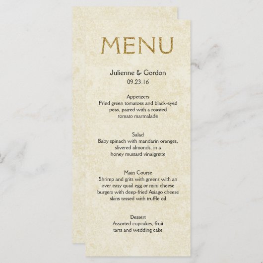 Modern Faux Sparkle Gold Ivory Menu Kaarten (Voorkant / Achterkant)