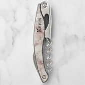 Modern Faux White en Roos Marged Personalized Kurkentrekker (Achterkant)