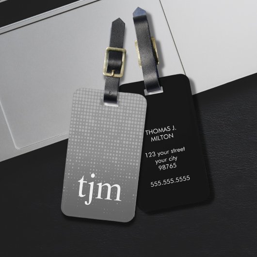 Modern Faux Zilver Zwart Vet Monogram Bagagelabel