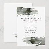 Modern Feather Waterverf Birthday Invite Kaart (Voorkant / Achterkant)