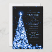 Modern feestelijk script Blue Tree Christmas Weddi Kaart (Voorkant)