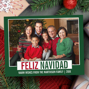 Modern Feliz Navidad familie foto groen Briefkaart