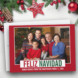 Modern Feliz Navidad familie foto rood Feestdagenkaart