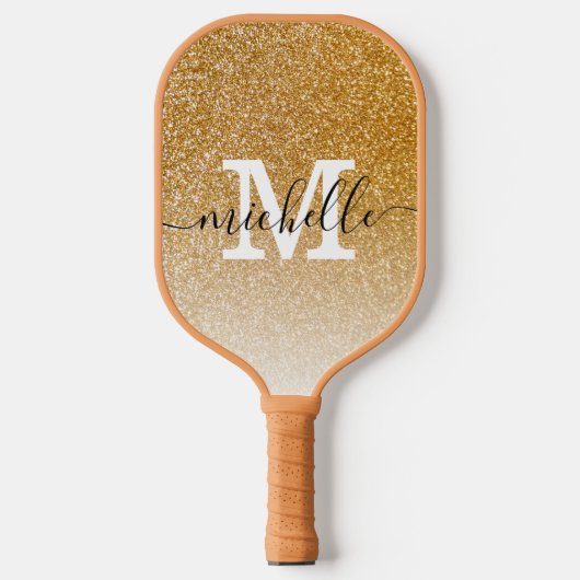 Modern Feminine Girly Gold Glitter Monogram Naam Pickleball Paddle (Voorkant)