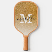 Modern Feminine Girly Gold Glitter Monogram Naam Pickleball Paddle (Achterkant)