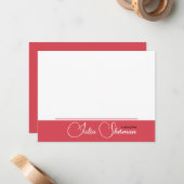 Modern feministisch script Hibiscus Red Minimalist Notitiekaartje (Voorkant / Achterkant in situ)