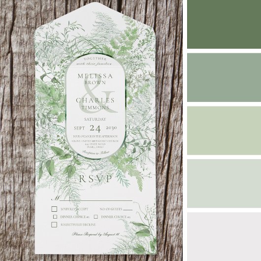 Modern Fern Green Foliage White Dinner All In One Uitnodiging