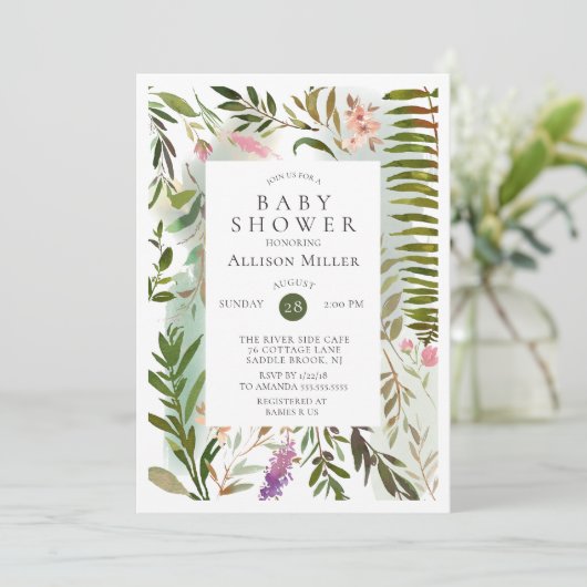 Modern Fern Greenery Baby shower Invitation Kaart (Staand voorkant)