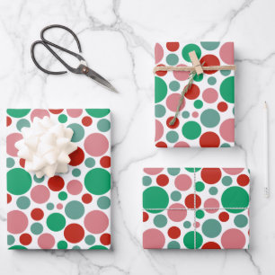 Modern Festive Cute Polka Dot Red Pink Green Inpakpapier Vel
