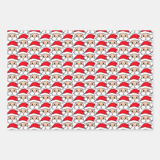 Modern Festive Funny Santa Face Pattern Inpakpapier Vel (Voorkant)