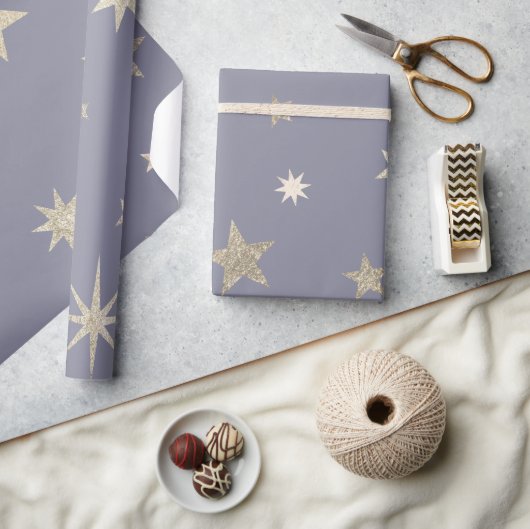 Modern Festive Gray Gold Star Roll Cadeaupapier (Crafts)