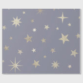Modern Festive Gray Gold Star Roll Cadeaupapier (Vlak)