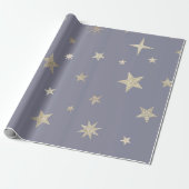 Modern Festive Gray Gold Star Roll Cadeaupapier (Uitgerold)