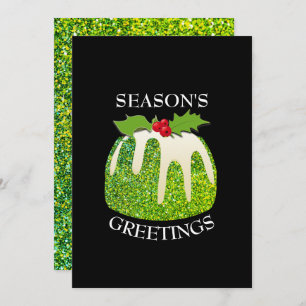 Modern Festive Pudding Green   GLITTER   Kerstmis Feestdagenkaart