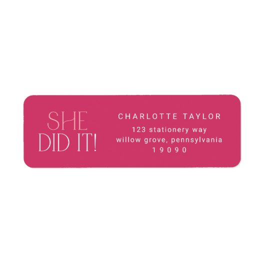 Modern fete heet roze ze deed het Afstuderen terug Etiket (Voorkant)