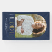 Modern Fete Navy Gold Hij deed het Foto Afstuderen Spandoek (Horizontaal)