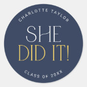 Modern Fete Navy Gold ze deed het Afstuderen Ronde Sticker (Voorkant)