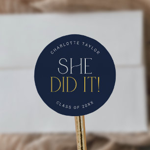 Modern Fete Navy Gold ze deed het Afstuderen Ronde Sticker