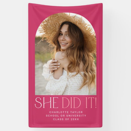 Modern Fete Pink Ze deed het Photo Arch Afstuderen Spandoek (Verticaal)