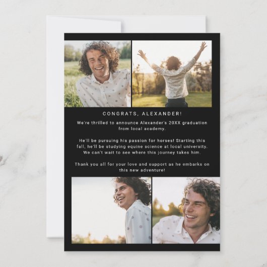 Modern Fete Zwart Goud Yay Afstudeerder Foto Afstu Aankondiging (Achterkant)