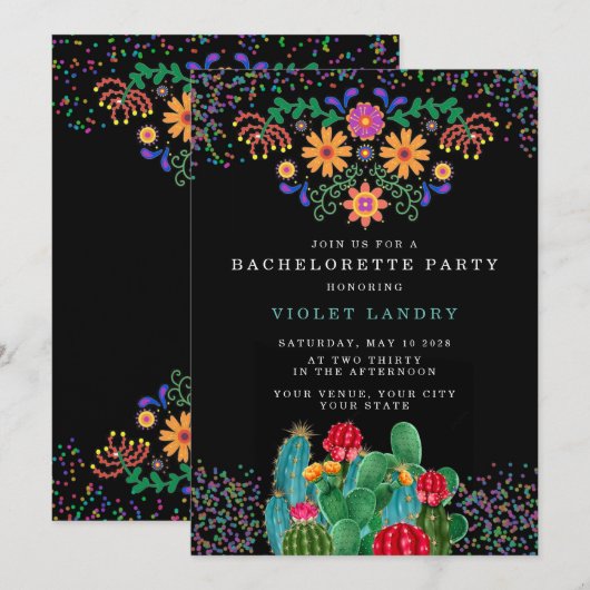 Modern Fiesta en Cactus Bachelorette Party Kaart (Voorkant / Achterkant)